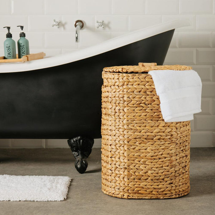 Home.Life Oval with Hyacinth Hamper Wooden Handles with Lid Natural-Laundry Basket