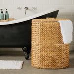 Home.Life Oval with Hyacinth Hamper Wooden Handles with Lid Natural