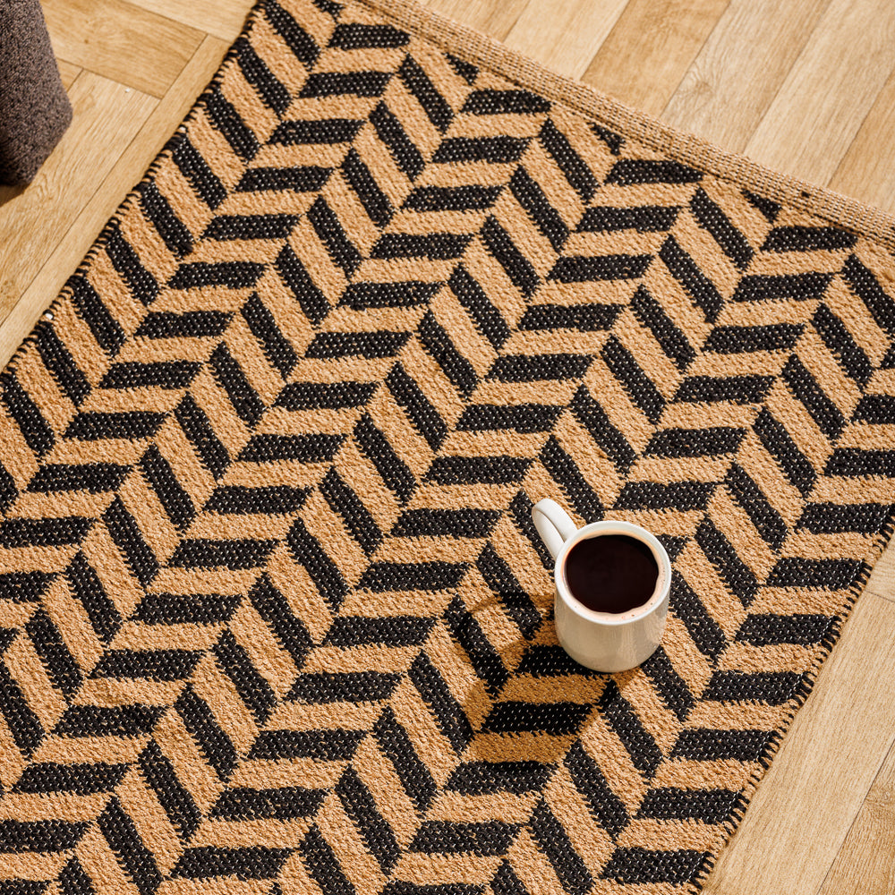 Home.Life Pinstripe Cotton Rug Black and Beige-Carpets/Rugs