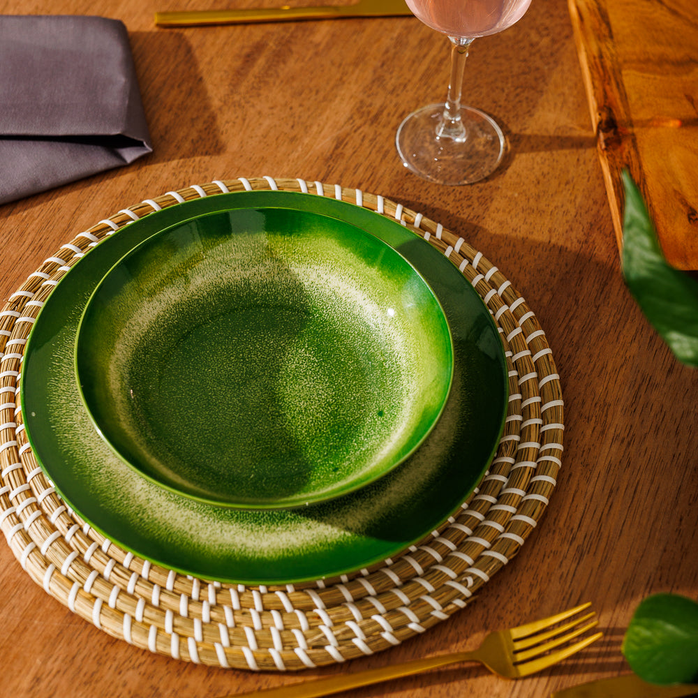 Home.Life Printed Glazed Salad Bowl Green Mist-Bowls