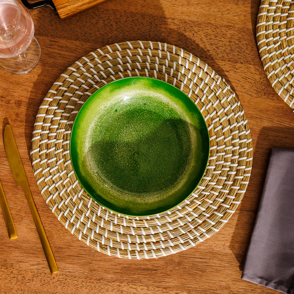 Home.Life Printed Glazed Salad Bowl Green Mist-Bowls
