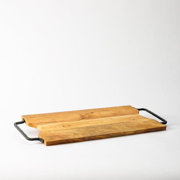Home.Life Rectangular Indent Wooden Serving Tray with Black Metal Handles Natural-Serving Trays
