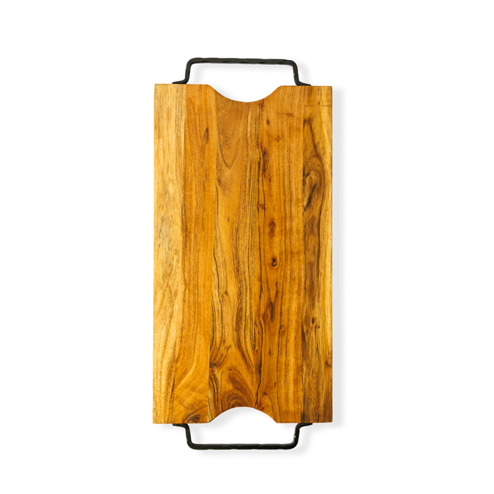 Home.Life Rectangular Indent Wooden Serving Tray with Black Metal Handles Natural-Serving Trays