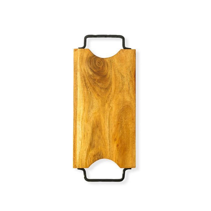 Home.Life Rectangular Indent Wooden Serving Tray with Black Metal Handles Natural-Serving Trays