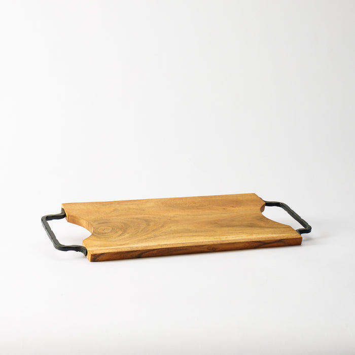Home.Life Rectangular Indent Wooden Serving Tray with Black Metal Handles Natural-Serving Trays