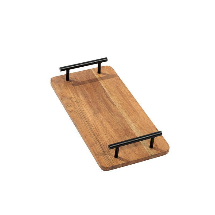 Rectangular Wooden Serving Tray with Black Metal Handle-Tray