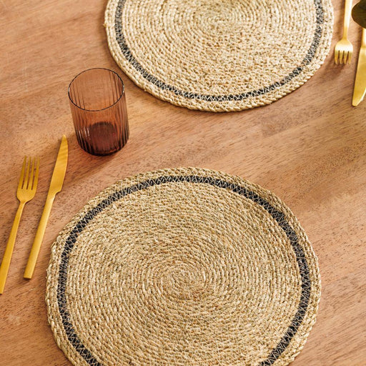 Home.Life Round Seagrass Placemat Natural and Black-Placemats