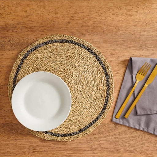 Home.Life Round Seagrass Placemat Natural and Black-Placemats