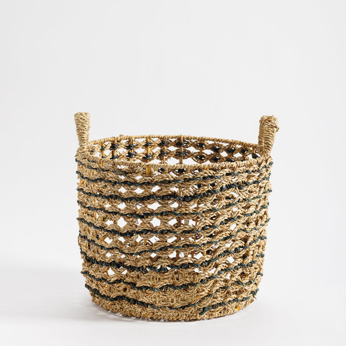 Home.Life Round Water Hyacinth Basket Twisted Weave Black-Storage Basket