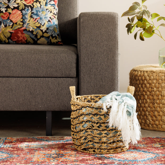 Home.Life Round Water Hyacinth Basket Twisted Weave Black-Storage Basket