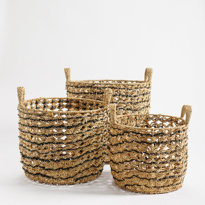 Home.Life Round Water Hyacinth Basket Twisted Weave Black-Storage Basket