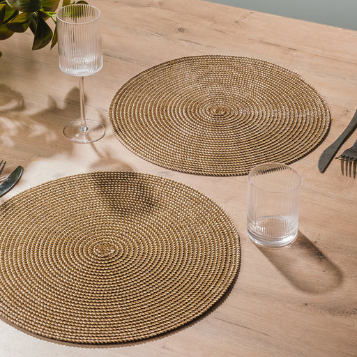 HOME.LIFE Round Woven Paper Cotton Placemat - Brown-Placemats