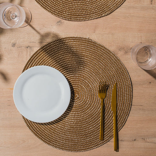 HOME.LIFE Round Woven Paper Cotton Placemat - Brown-Placemats