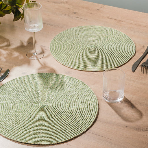 HOME.LIFE Round Woven Paper Cotton Placemat - Sage-Placemats