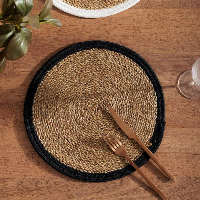 Placemat Seagrass Cotton Rim - Black-Ceramic