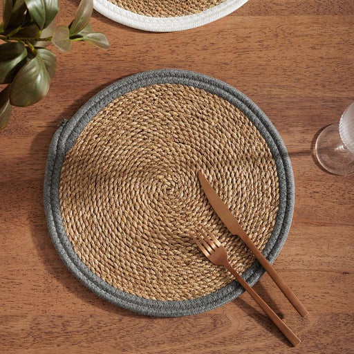 Placemat Seagrass Cotton Rim - Grey-Ceramic