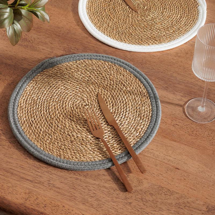 Placemat Seagrass Cotton Rim - Grey-Ceramic