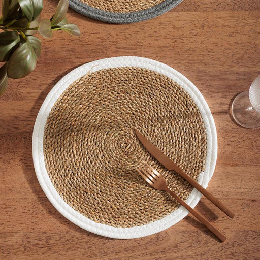 Placemat Seagrass Cotton Rim - White-Ceramic