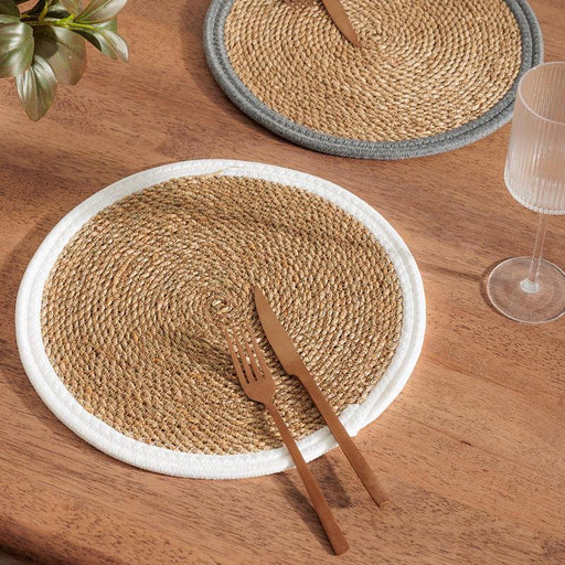 Placemat Seagrass Cotton Rim - White-Ceramic