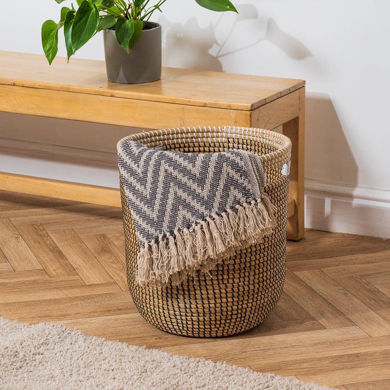 Seagrass Weave Round Basket - Black/Natural-Basket