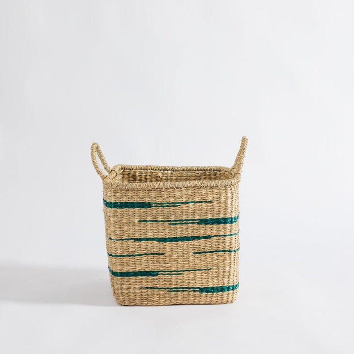Home.Life Square Seagrass Basket Abstract Line with Handles Fern-Storage Baskets