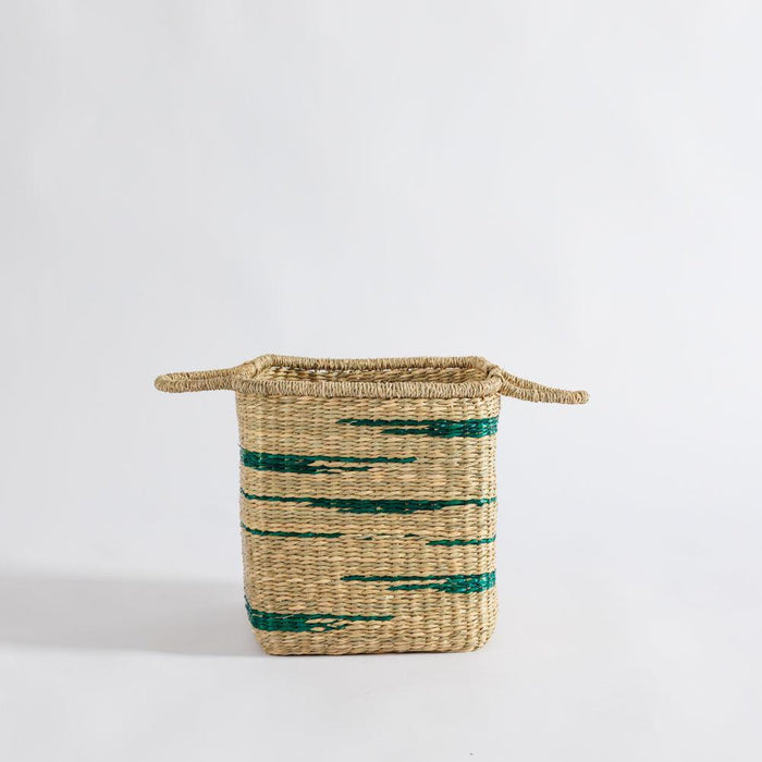 Home.Life Square Seagrass Basket Abstract Line with Handles Fern-Storage Baskets