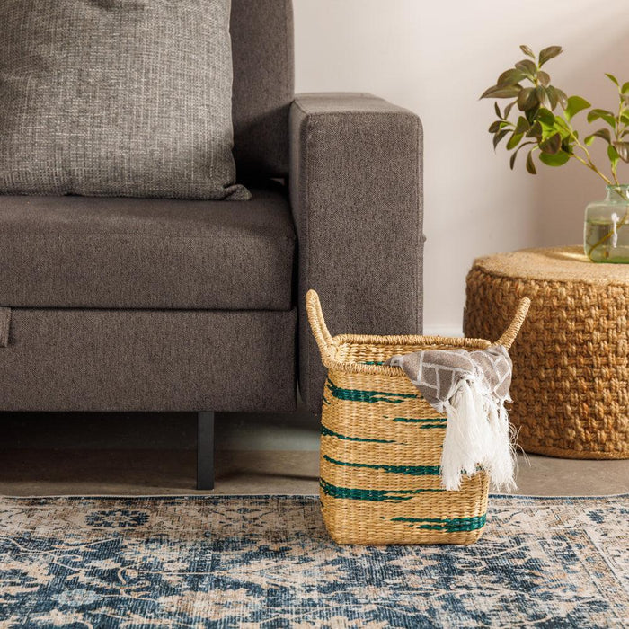 Home.Life Square Seagrass Basket Abstract Line with Handles Fern-Storage Baskets
