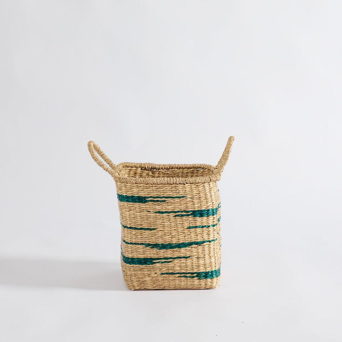 Home.Life Square Seagrass Basket Abstract Line with Handles Fern-Storage Baskets