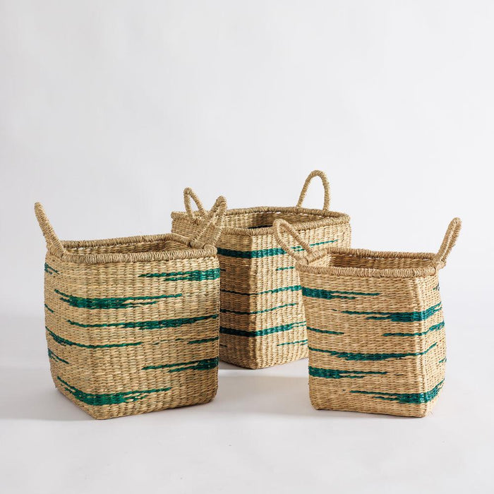 Home.Life Square Seagrass Basket Abstract Line with Handles Fern-Storage Baskets