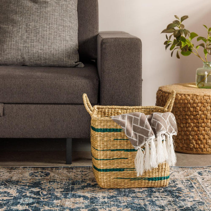 Home.Life Square Seagrass Basket Abstract Line with Handles Fern-Storage Baskets