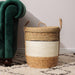 Bulrush & Paper Stripe Basket With Lid - Milk-Basket