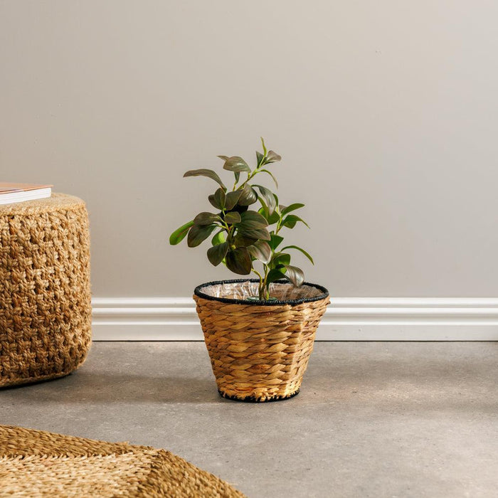 Home.Life Tapered with Hyacinth Lined Planter Basket Black-Planter