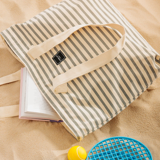 Home.Life Tote Beach Bag Stripe Grey and Natural-Beach Bags