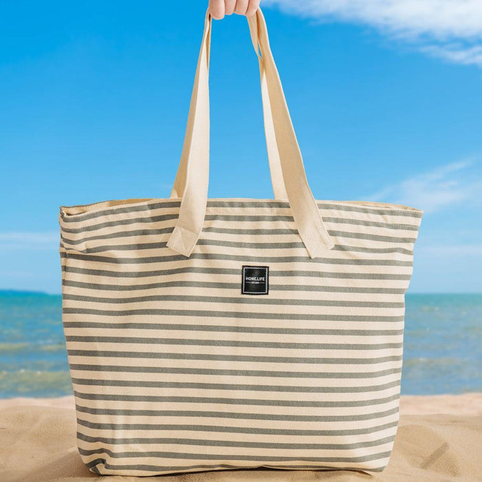 Home.Life Tote Beach Bag Stripe Grey and Natural-Beach Bags