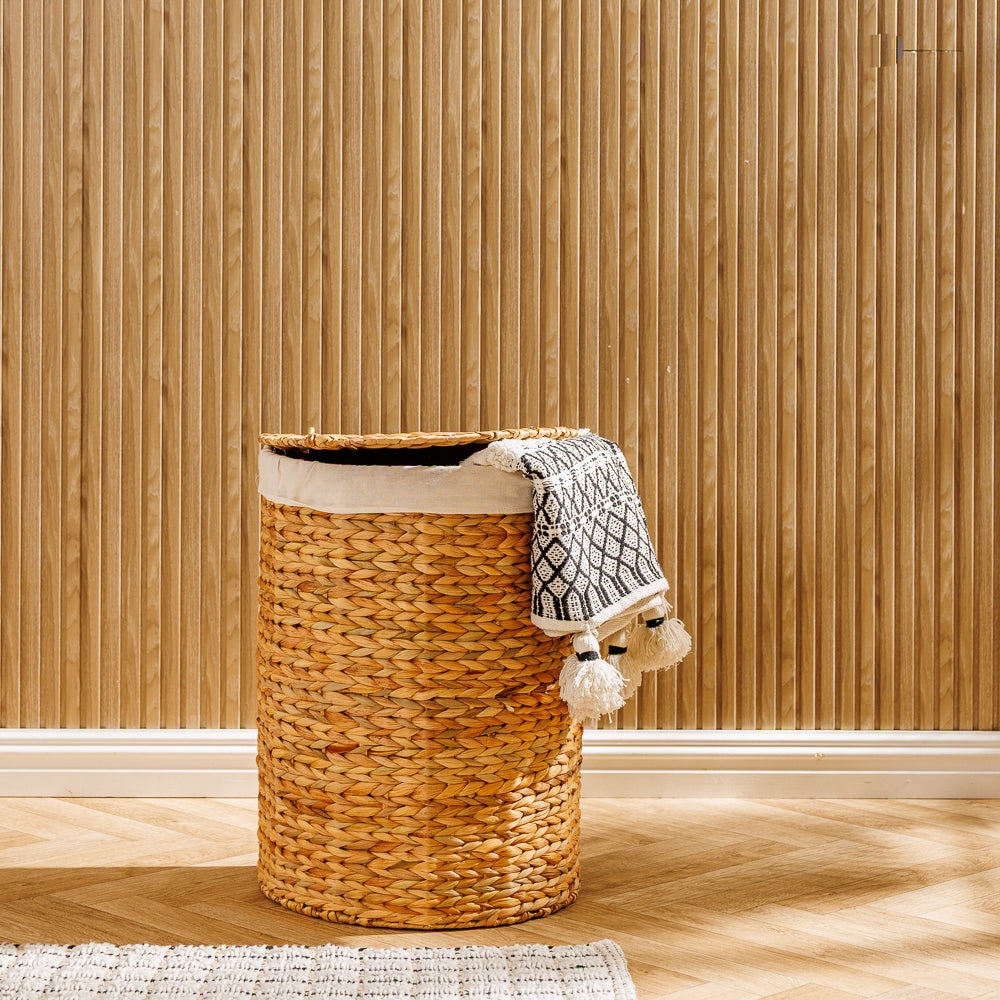 Home.Life Vietnamese D-Shaped Laundry Hamper with Lid and Liner Natural-Laundry Basket
