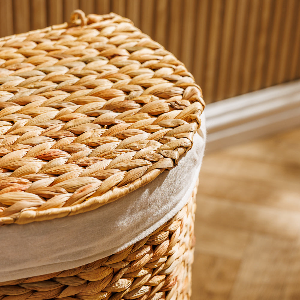 Home.Life Vietnamese D-Shaped Laundry Hamper with Lid and Liner Natural-Laundry Basket