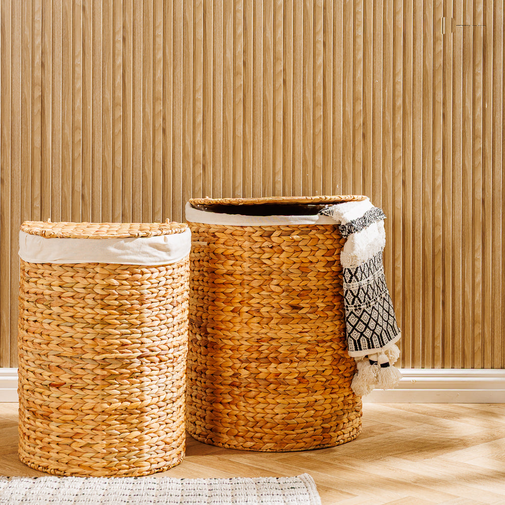 Home.Life Vietnamese D-Shaped Laundry Hamper with Lid and Liner Natural-Laundry Basket
