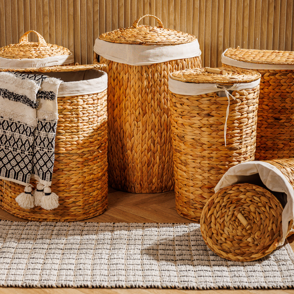 Home.Life Vietnamese D-Shaped Laundry Hamper with Lid and Liner Natural-Laundry Basket