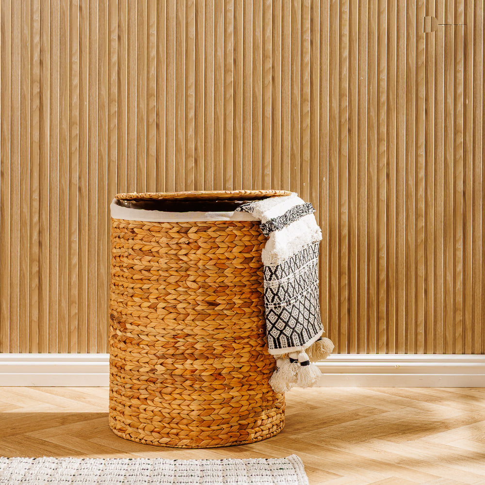 Home.Life Vietnamese D-Shaped Laundry Hamper with Lid and Liner Natural-Laundry Basket