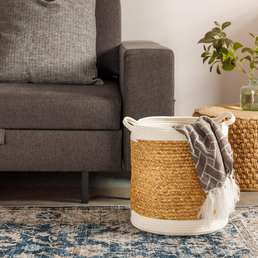 Water Hyacinth Basket with White Rim-Storage Baskets