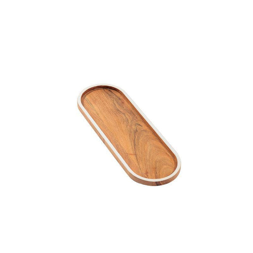 HOME.LIFE Wooden Enamel Rimmed Oval Server - White-Serving Tray