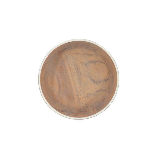 HOME.LIFE Wooden Enamel Rimmed Round Bowl - White-Bowl