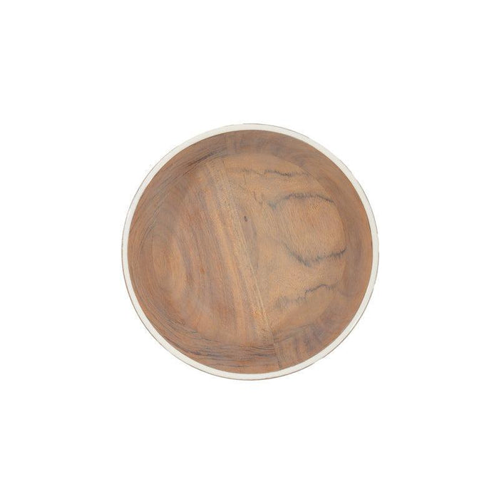 HOME.LIFE Wooden Enamel Rimmed Round Bowl - White-Bowl