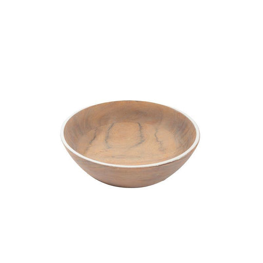 HOME.LIFE Wooden Enamel Rimmed Round Bowl - White-Bowl