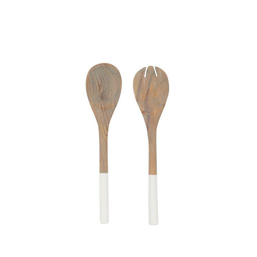 HOME.LIFE Wooden Serving Spoon Set Enamel - White-Spoons