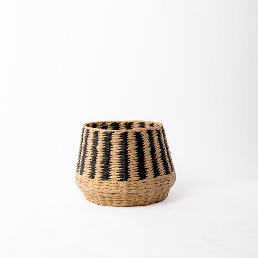 Woven Paper Stripe Basket - Black-Basket