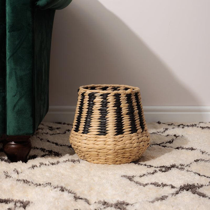 Woven Paper Stripe Basket - Black-Basket