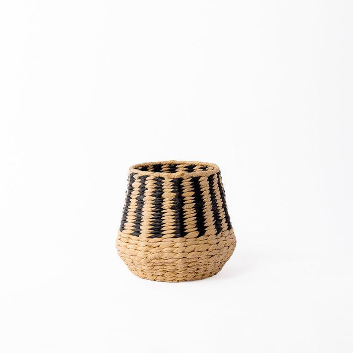 Woven Paper Stripe Basket - Black-Basket