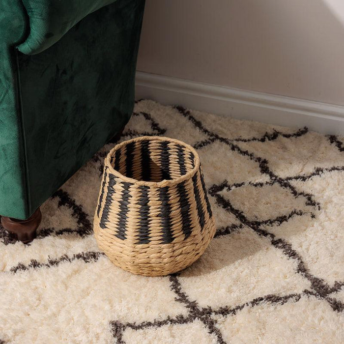 Woven Paper Stripe Basket - Black-Basket