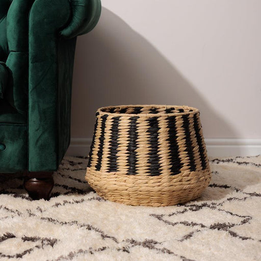 Woven Paper Stripe Basket - Black-Basket